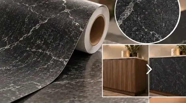 MKK® Nero Marble – Siyah Mermer – Folyo rulosu ve doku (temsili)