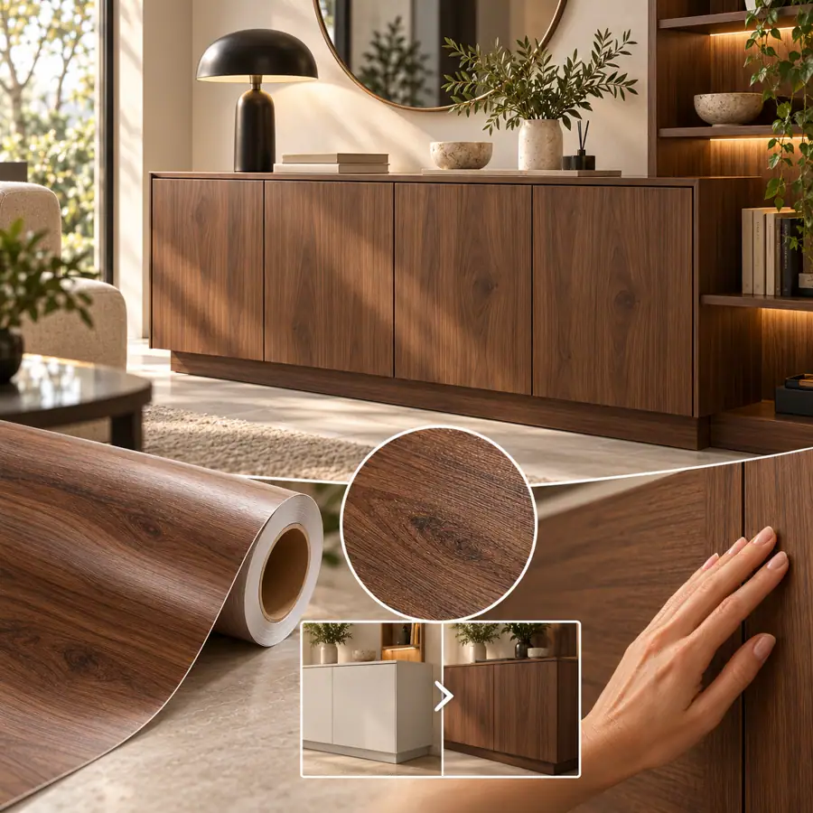 MKK® Real Walnut – Ceviz Dokusu – temsili kaplama modeli ve uygulama sonrası görünüm