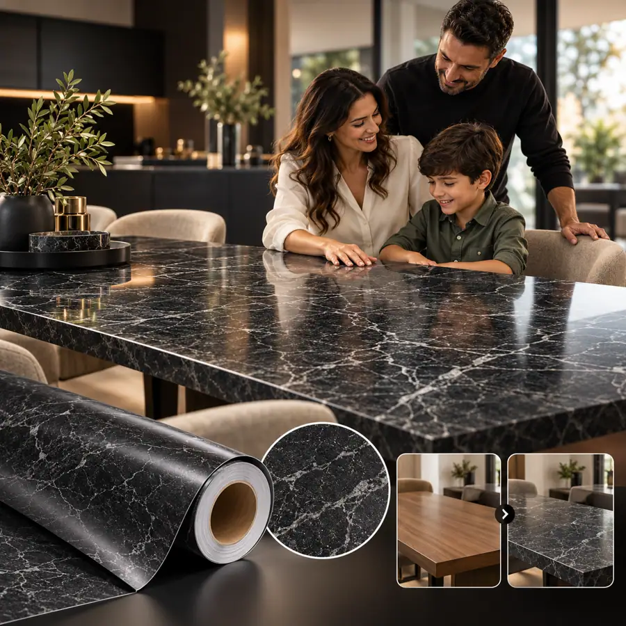 MKK® Nero Stone – Siyah Doğal Taş – temsili kaplama görünümü, rulo ve desen detayı