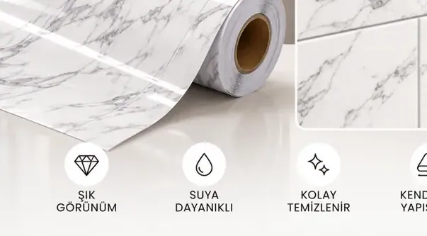 MKK® Tile Design – Fayans Desenli – Folyo rulosu ve doku (temsili)