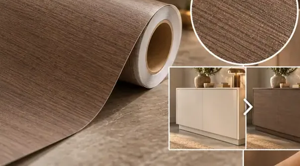 MKK® Natural Walnut – Naturel Ceviz – Folyo rulosu ve doku (temsili)