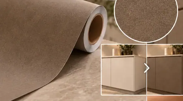 MKK® Terra Brown – Toprak Kahverengi – Folyo rulosu ve doku (temsili)