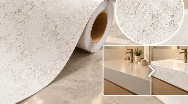 MKK® Pure Stone – Beyaz Taş – Folyo rulosu ve doku (temsili)