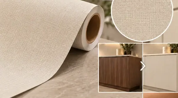 MKK® Soft Sand – Bej Boyalı Doku – Folyo rulosu ve doku (temsili)