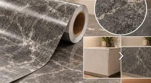 MKK® Granite Smoke – Füme Granit – Folyo rulosu ve doku (temsili)