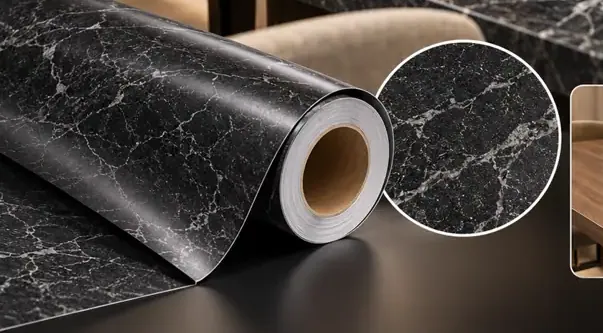 MKK® Nero Stone – Siyah Doğal Taş – Folyo rulosu ve doku (temsili)