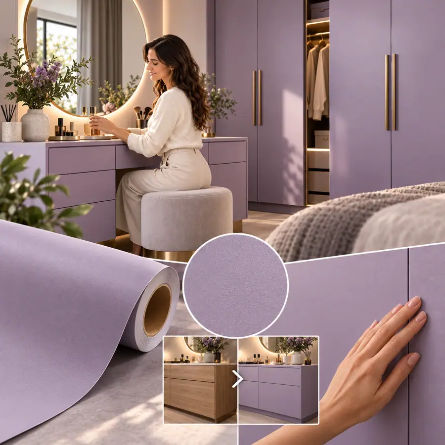 MKK® Soft Violet – Mor – temsili kaplama görünümü, rulo ve desen detayı
