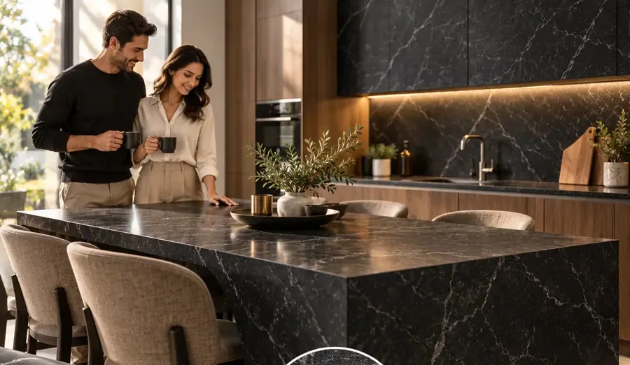 MKK® Nero Marble – Siyah Mermer – Uygulanmış yüzey görünümü (temsili)