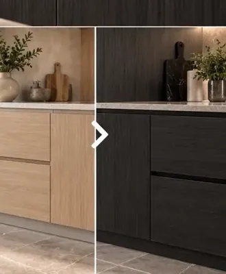MKK® Woodline Graphite – Antrasit Ahşap – Yüzey dönüşümü önce/sonra karşılaştırması – temsili görsel
